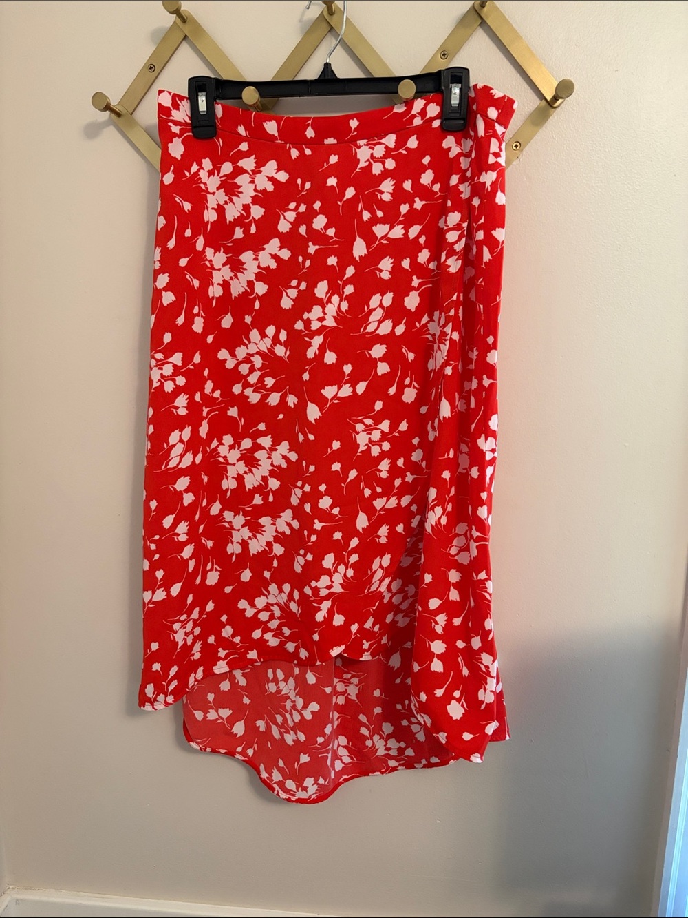 J. Crew Red and White Floral High-Low Midi Skirt size large